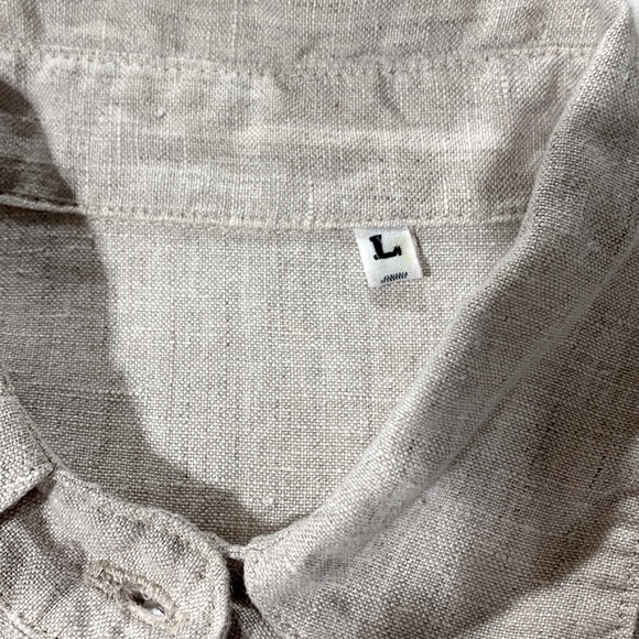 LINEN Button front top blouse chest pockets w buttons neutral color women’s sz L - Picture 4 of 11